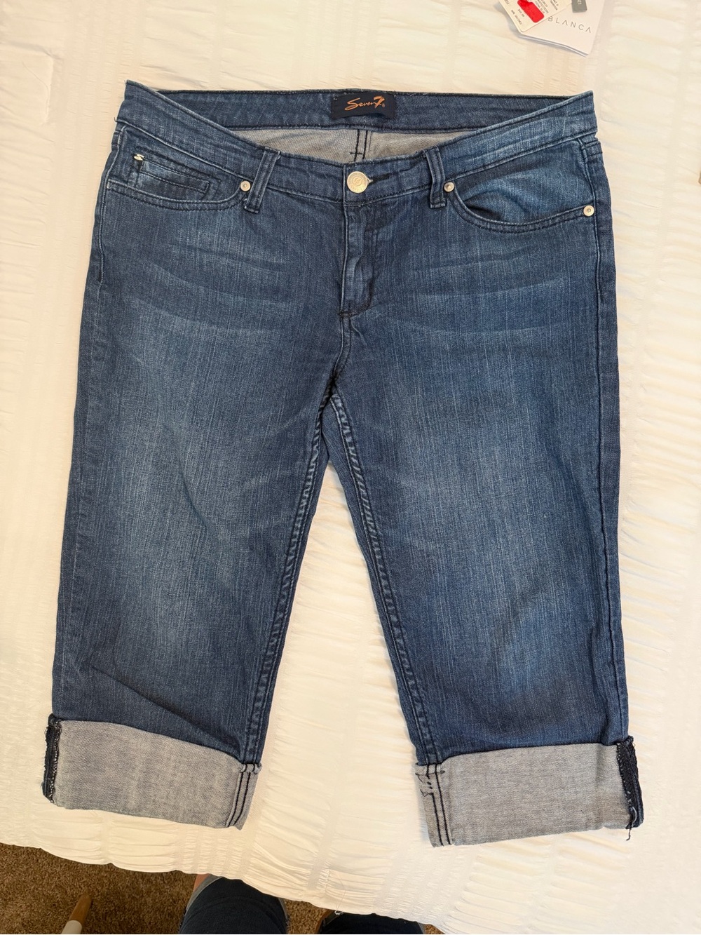 Seven7 Women's Dark Blue Cropped Cuffed Jeans